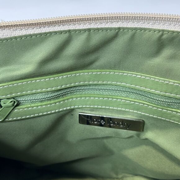 Kate Landry Natural Straw Green Soft Leather Tote Bag W Double Front Pockets - Picture 4 of 10